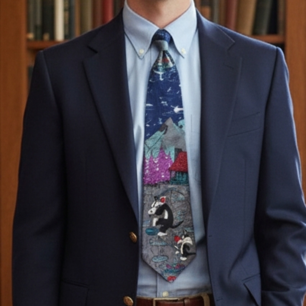 Looney Tunes Vintage 90s Sylvester Fishing Business Tie Eclectic Teacher Cartoon